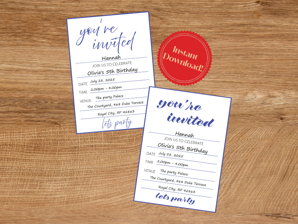 Blue Party Invite