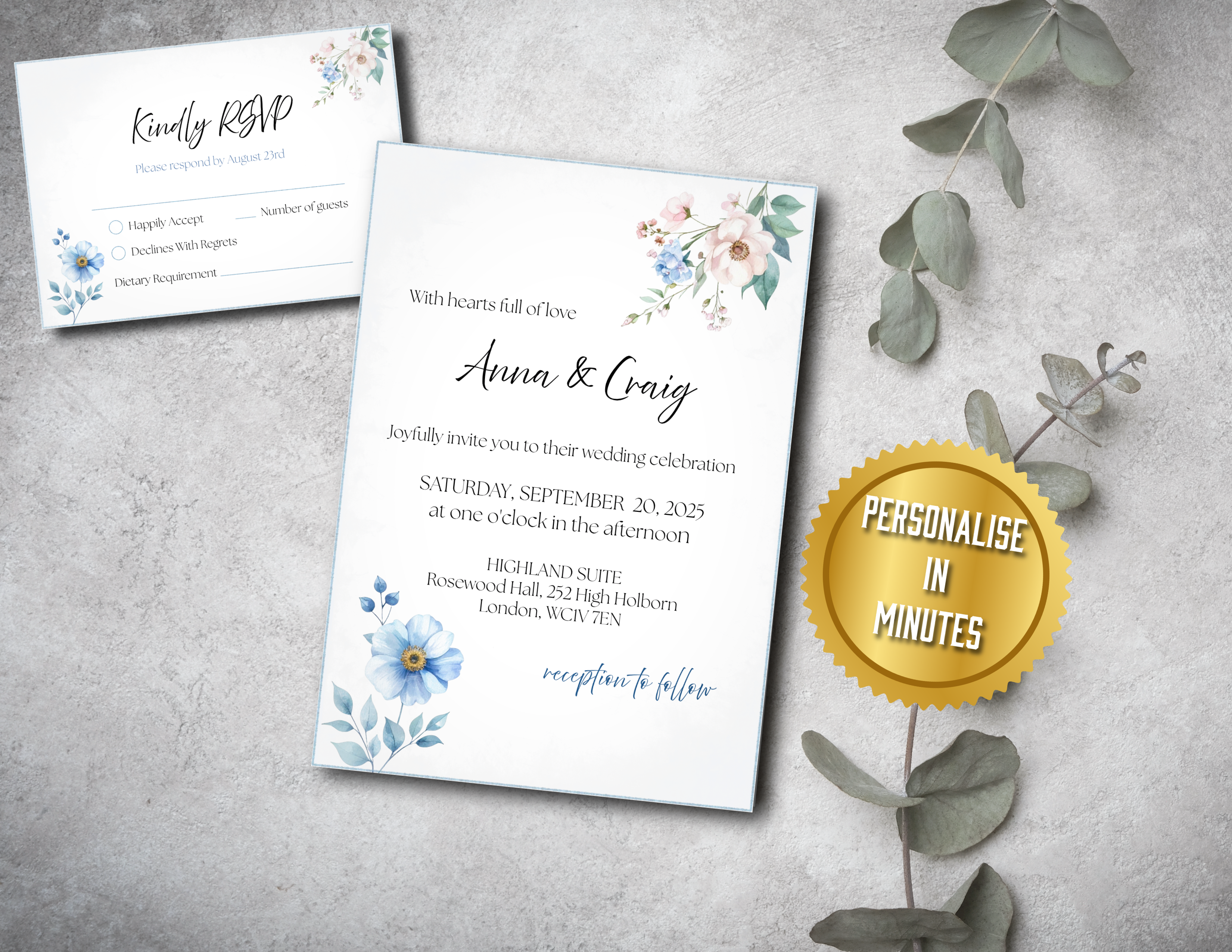 Editable Floral Wedding Invitation Preview